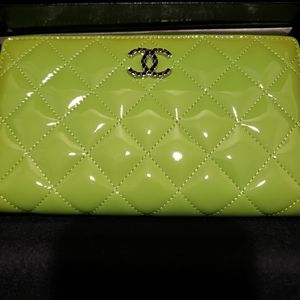 Chanel lime green patent leather wallet